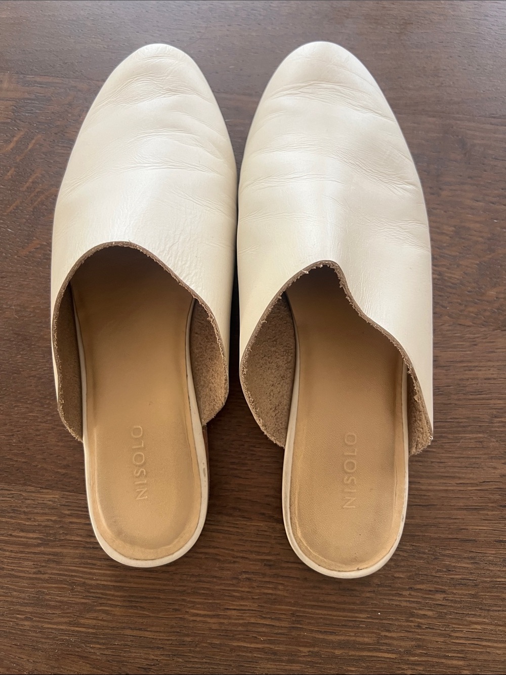 Nisolo Cream Leather Slide Mules- Size 8